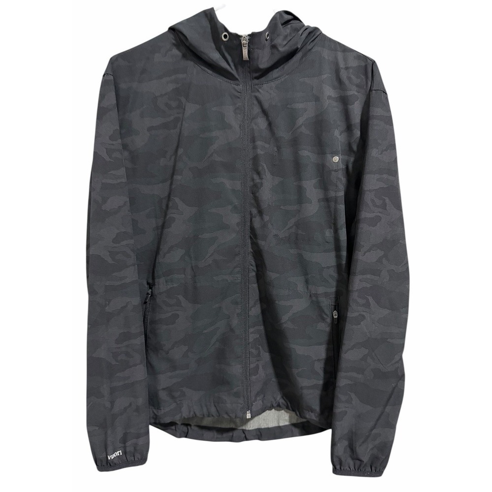 Vuori Outdoor Trainer Shell Hoodie Jacket Black/Gray Camo Women's Size Medium